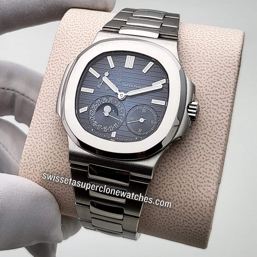 Patek Philippe Nautilus 40mm Moon Phase Power Reserve 57121A-001 Black-Blue Dial Swiss ETA 240 PS IRM CLU Automatic Movement Replic (3)