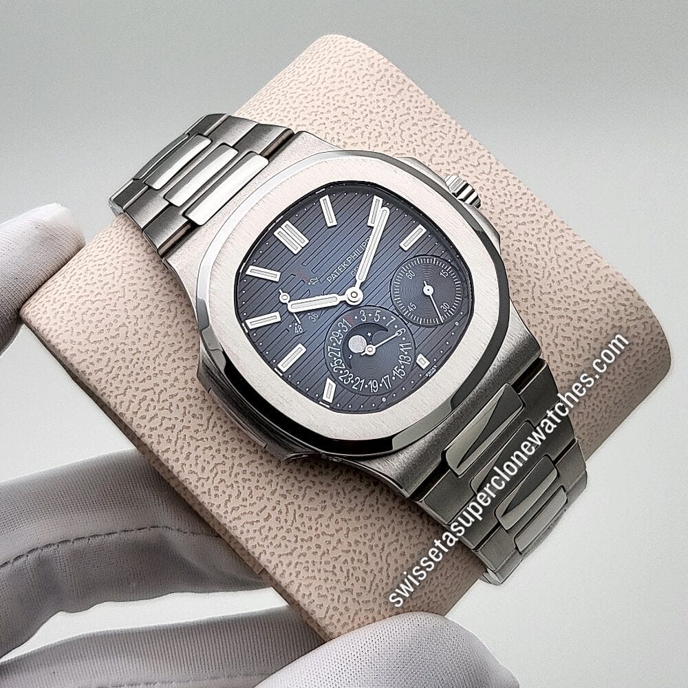 Patek Philippe Nautilus 40mm Moon Phase Power Reserve 57121A-001 Black-Blue Dial Swiss ETA 240 PS IRM CLU Automatic Movement Replic Patek Philippe Nautilus 40mm Moon Phase Power Reserve 57121A-001 Black-Blue Dial Swiss ETA 240 PS IRM CLU Automatic Movement Replic