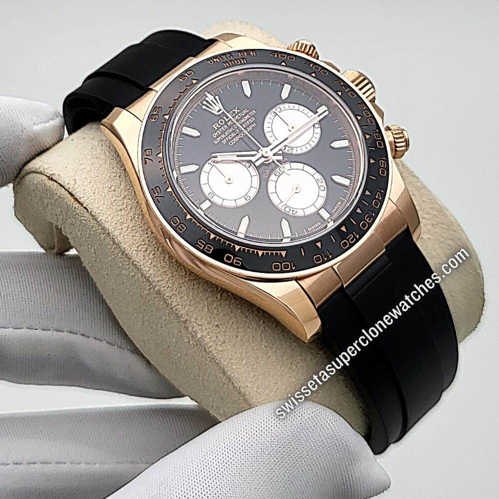 Rolex Cosmograph Daytona 40mm 18kt Everose Gold Oysterflex Bright Black and Sundust Dial Swiss ETA 4131 Automatic Movement Replic (3)