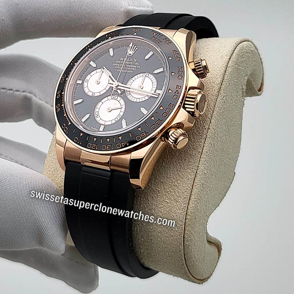 Rolex Cosmograph Daytona 40mm 18kt Everose Gold Oysterflex Bright Black and Sundust Dial Swiss ETA 4131 Automatic Movement Replic (4)