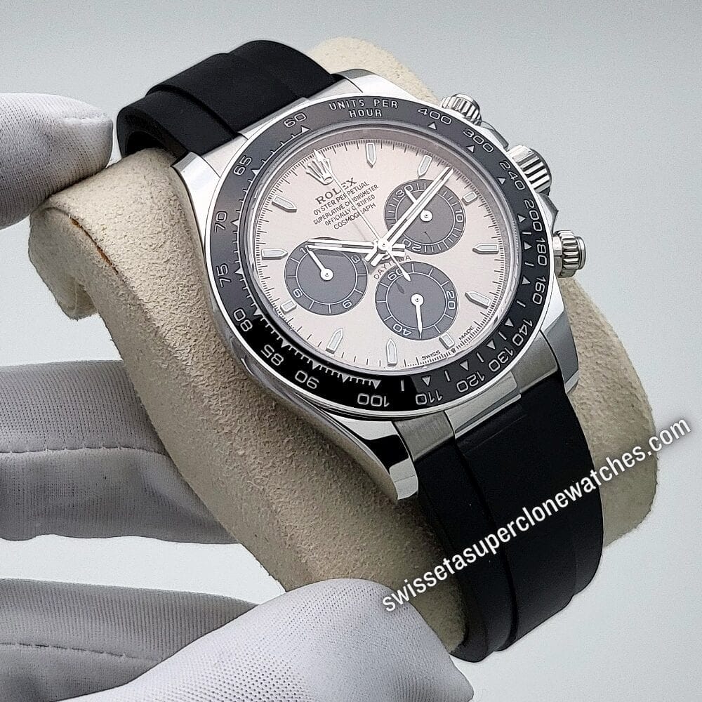 Rolex Cosmograph Daytona 40mm 18kt White Gold Oysterflex Steel Dial Swiss ETA 4131 Automatic Movement Replica Top Quality Exact 1 (3)