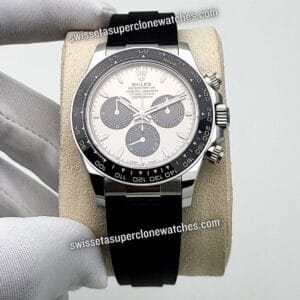 Rolex Cosmograph Daytona 40mm 18kt White Gold Oysterflex Steel Dial Swiss ETA 4131 Automatic Movement Replica Top Quality Exact 11 Super Clone Watch
