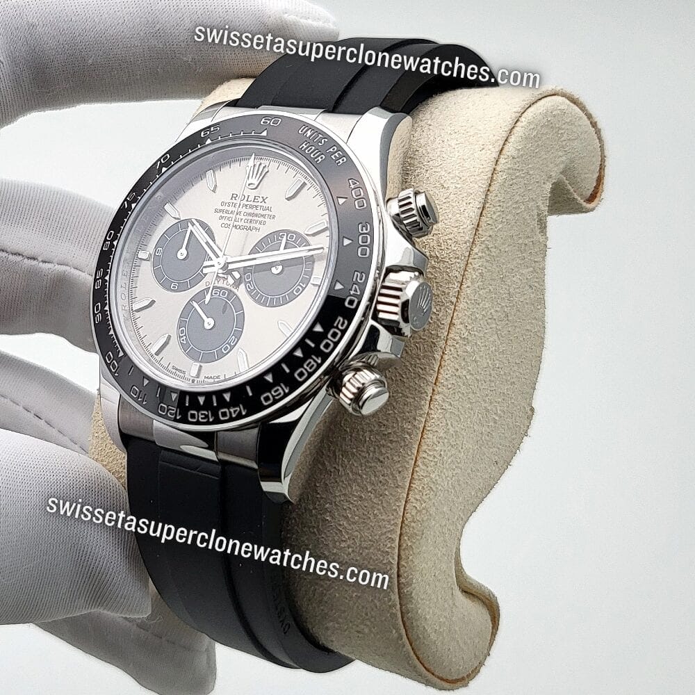 Rolex Cosmograph Daytona 40mm 18kt White Gold Oysterflex Steel Dial Swiss ETA 4131 Automatic Movement Replica Top Quality Exact 1 (4)
