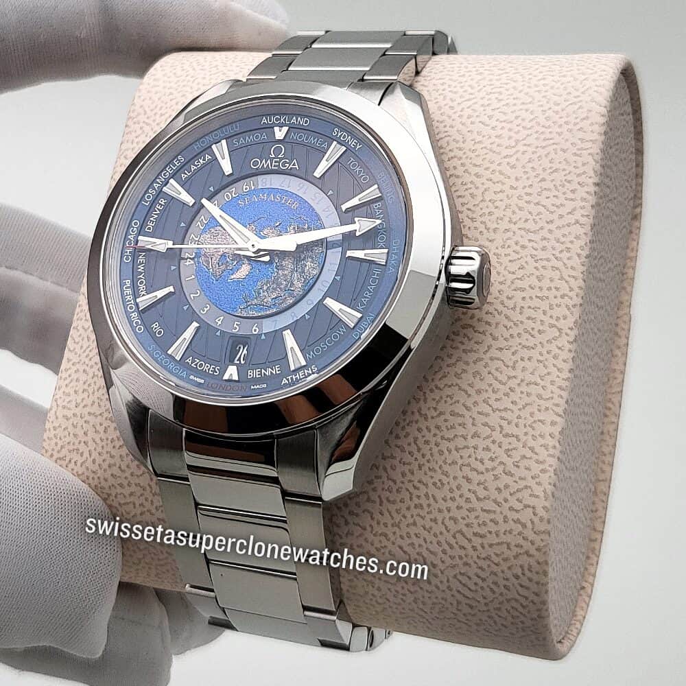 Omega Seamaster Aqua Terra Steel on Steel 150M Co-Axial Master Chronometer GMT Worldtimer 43mm ETA 8938 Automatic Movement Replica Top Quality E (4)