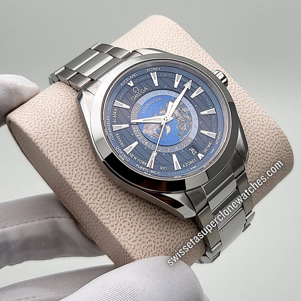 Omega Seamaster Aqua Terra Steel on Steel 150M Co-Axial Master Chronometer GMT Worldtimer 43mm ETA 8938 Automatic Movement Replica Top Quality E (5)