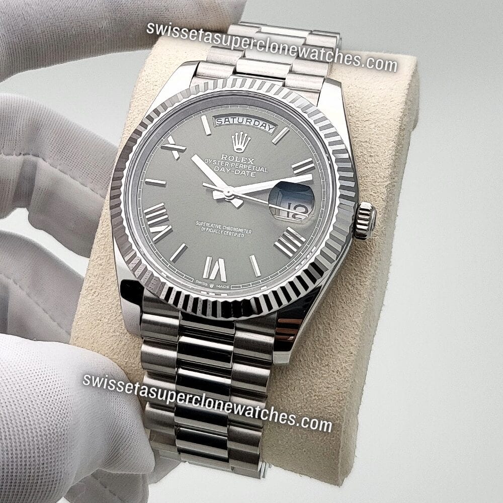 Rolex Day-Date 40mm Oyster Platinum Olive Green Dial Swiss ETA 3255 Automatic Movement Replica Top Quality Exact 11 Super Clone Watch (4)