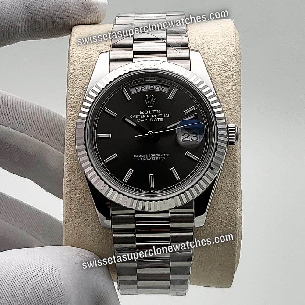 Rolex Day-Date 40mm White Gold Slate Dial Swiss ETA 3255 Automatic Movement Replica Top Quality Exact 11 Super Clone Watch (1)