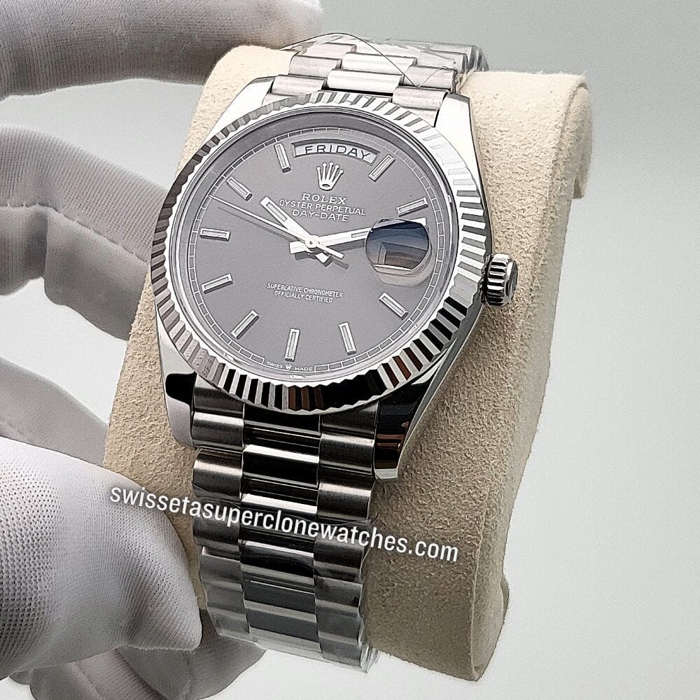 Rolex Day-Date 40mm White Gold Slate Dial Swiss ETA 3255 Automatic Movement Replica Top Quality Exact 11 Super Clone Watch (4)