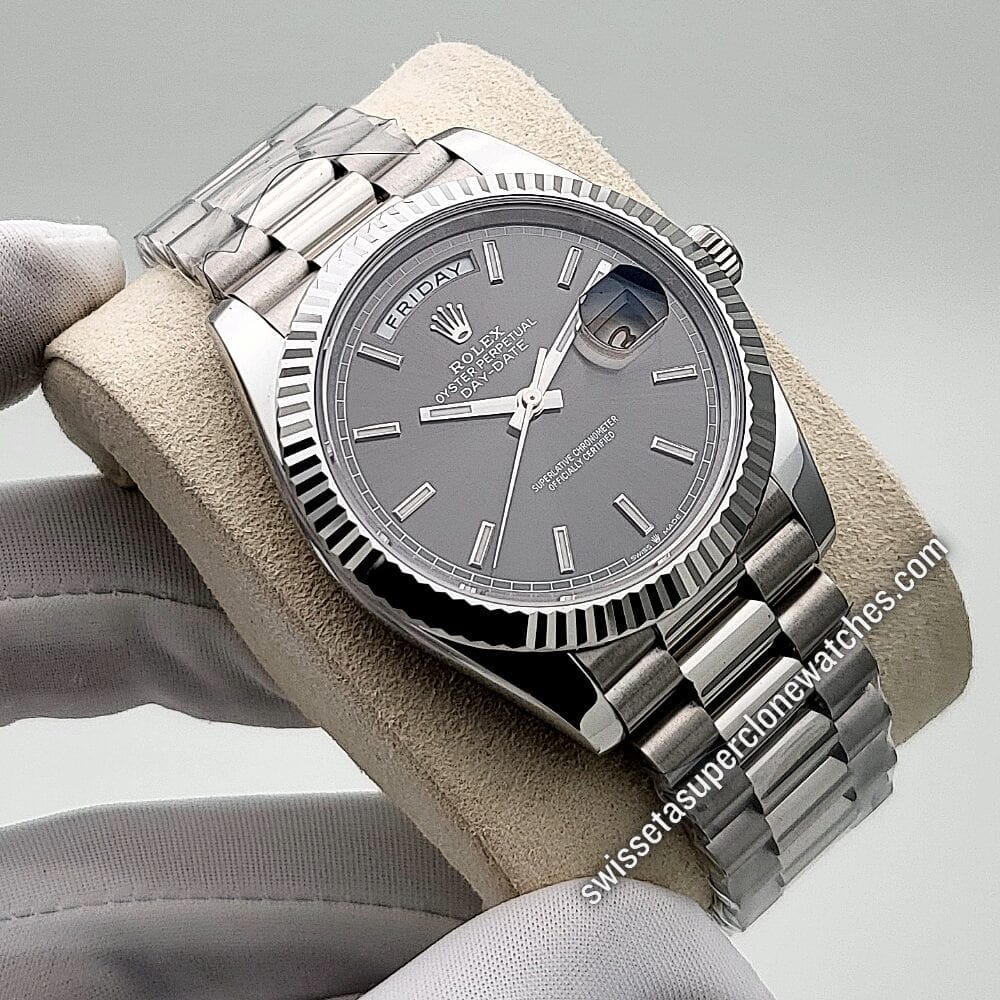 Rolex Day-Date 40mm White Gold Slate Dial Swiss ETA 3255 Automatic Movement Replica Top Quality Exact 11 Super Clone Watch (5)