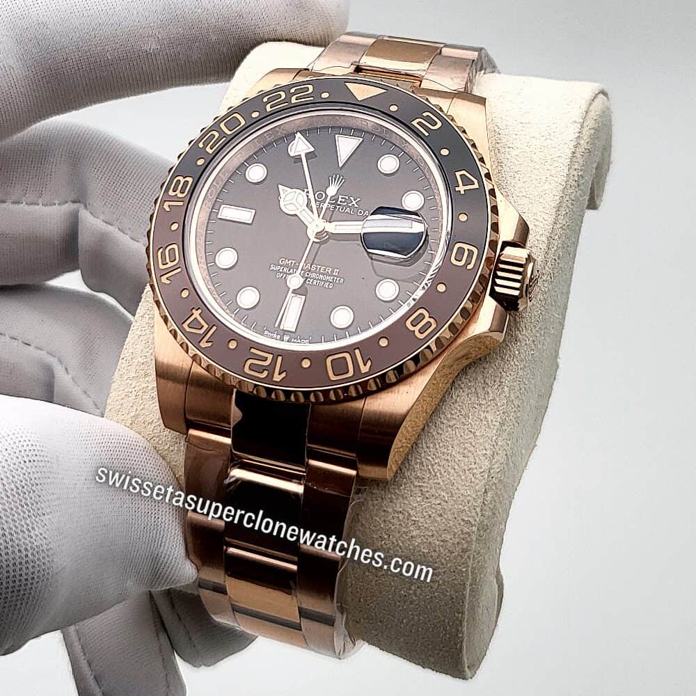 Rolex GMT Master II Everose Gold 40mm Black Dial Swiss ETA 3285 Automatic Movement Replica Top Quality Exact 11 Super Clone Watch (4)