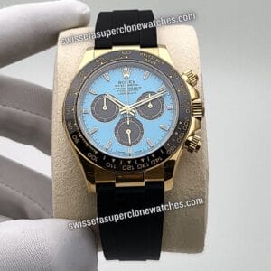 Rolex Cosmograph Daytona 18kt Yellow Gold Oysterflex Turquoise Blue and Black Dial 40mm 4131 Automatic Movement Replica Top Quality Exact 1:1 Super Clone Watch