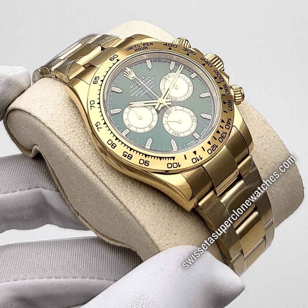 Rolex Cosmograph Daytona 40mm Yellow Gold Green Dial Swiss ETA 4130 Automatic Movement Replica Top Quality Exact 11 Super Clone Watch (2)