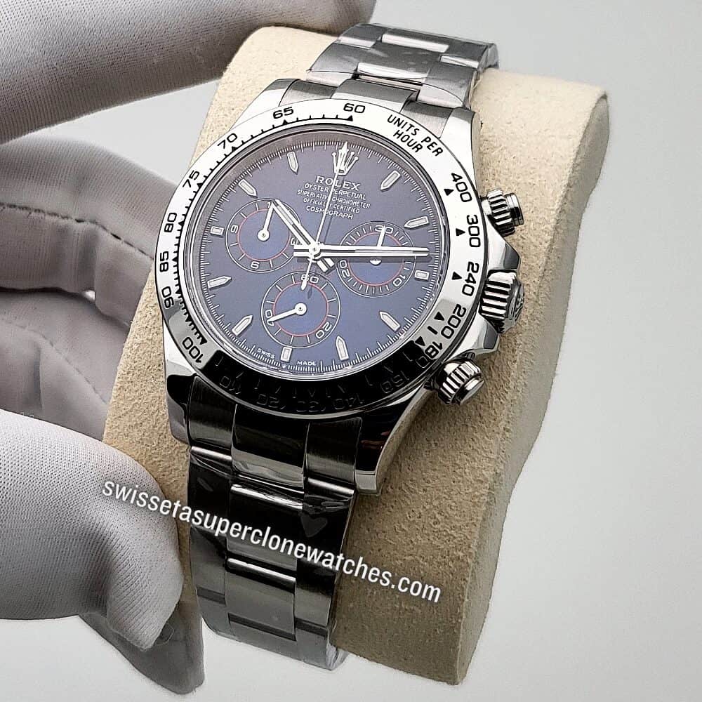 Rolex Cosmograph Daytona White Gold Bright Blue Dial 40mm Swiss ETA 4131 Automatic Movement Replica Top Quality Exact 11 Super Clon (3)