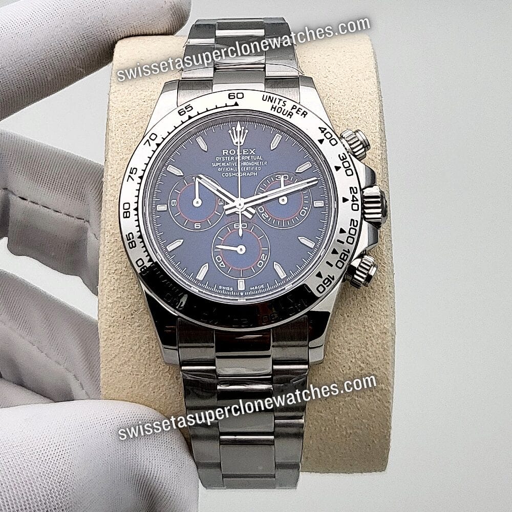 Rolex Cosmograph Daytona White Gold Bright Blue Dial 40mm Swiss ETA 4131 Automatic Movement Replica Top Quality Exact 11 Super Clone (1)