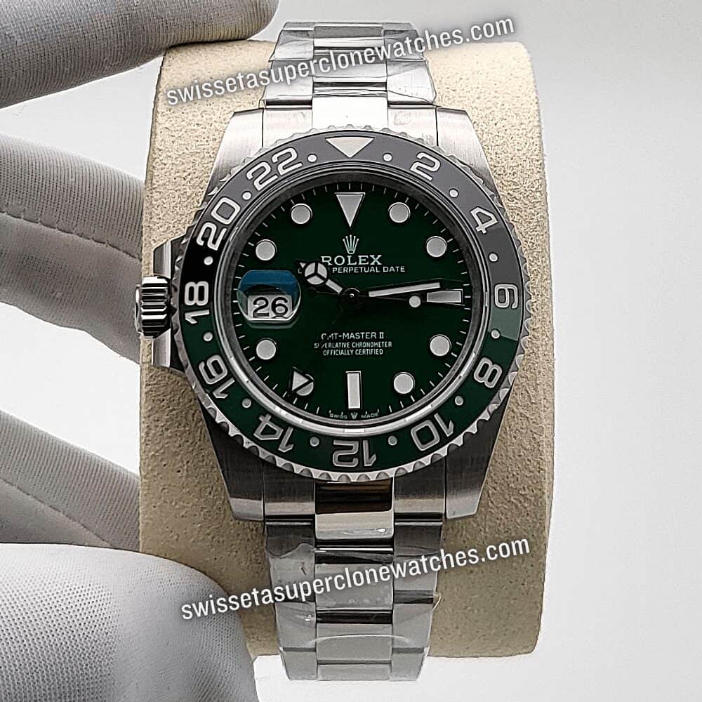 Rolex GMT Master II White Gold Left-Hand Green Ceramic Dial 40mm 3285 Automatic Movement Replica Top Quality Exact 11 Super Clone Watch (1)