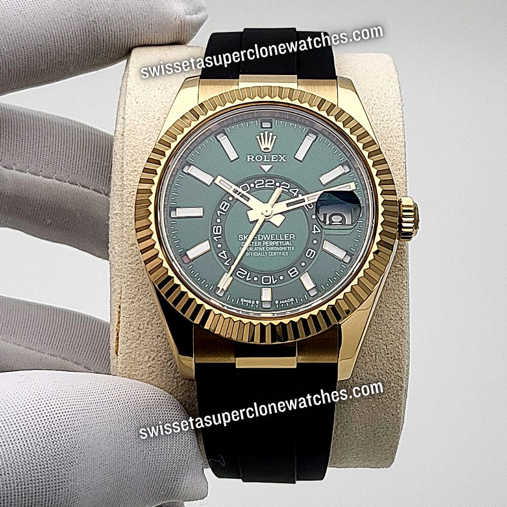 Rolex Sky-Dweller 18ct Yellow Gold Oysterflex Bright Green Dial 42mm (1)
